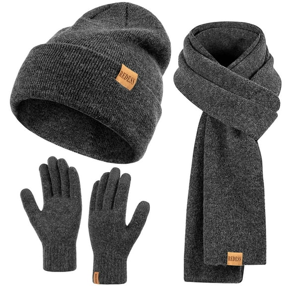 REDESS Women's Winter Beanie Hat, Scarf & Glove Sets for Women and Men-Dark Gray