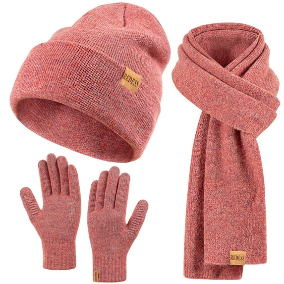 REDESS Women's Winter Beanie Hat, Scarf & Glove Sets for Women and Men-Pink