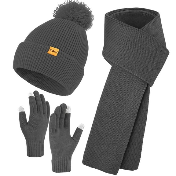 REDESS Beanie Hat and Gloves Scarf Winter Set for Women,Beanie Hat Touch Screen Gloves Long Scarf Set for Women，Dark gray