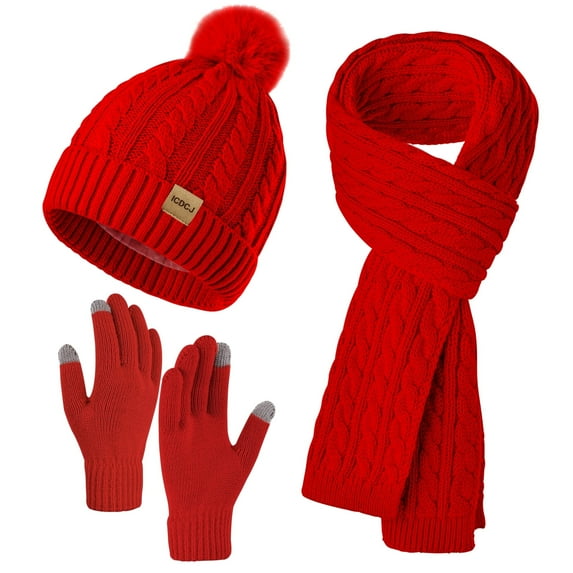 REDESS Women's Hat and gloves Scarf Winter Set,Beanie Hat Touch Screen Gloves Long Scarf Sets for Women