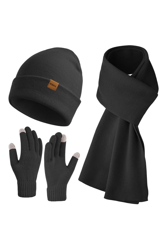 Winter Beanie Hat and Gloves Scarf Sets for Men and Women,Black