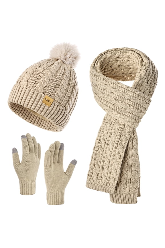 Women's Hat and gloves Scarf Winter Set,Beanie Hat Touch Screen Gloves Long Scarf Sets for Women