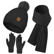 REDESS Hat,Scarf and Gloves Sets for Women's Winter Beanie Hat Touch Screen Gloves Long Scarf Set，Black