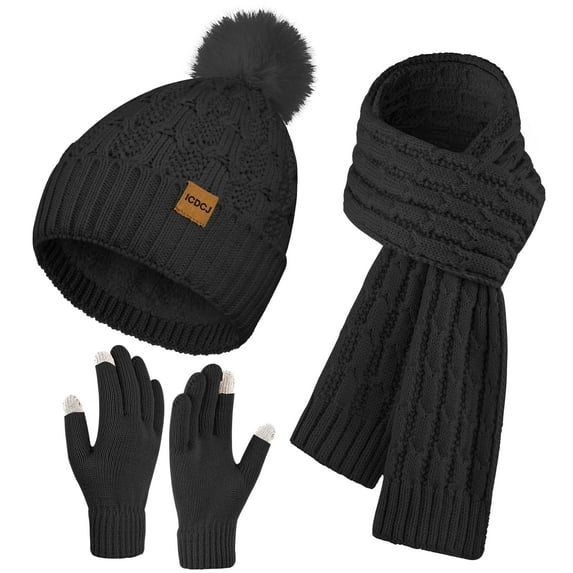 REDESS Hat,Scarf and Gloves Sets for Women's Winter Beanie Hat Touch Screen Gloves Long Scarf Set,Black