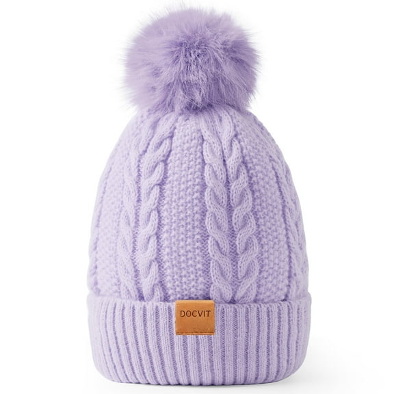 REDESS Women's Winter Beanie Hat Fleece Lined Cable Knitted Pom-Pom Hat,Black