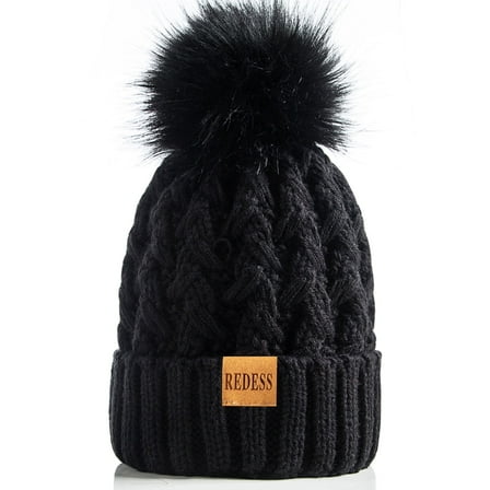 REDESS Women's Winter Pompom Beanie Hat for Women-White