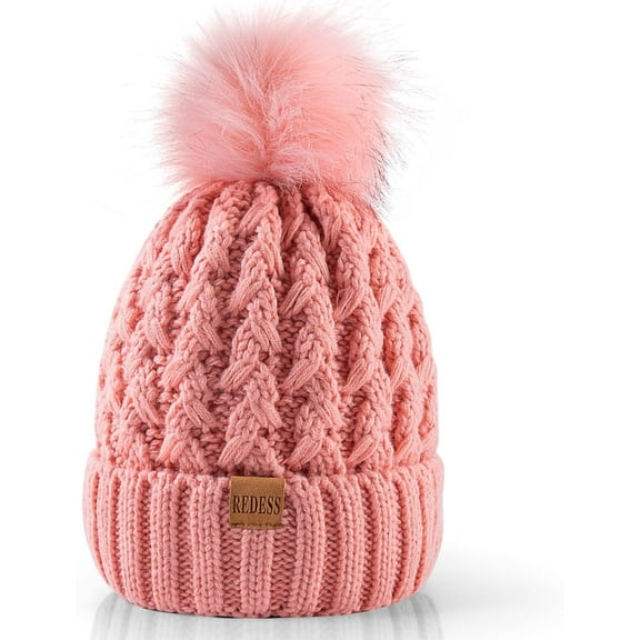 REDESS Women's Winter Pompom Beanie Hat for Women-White