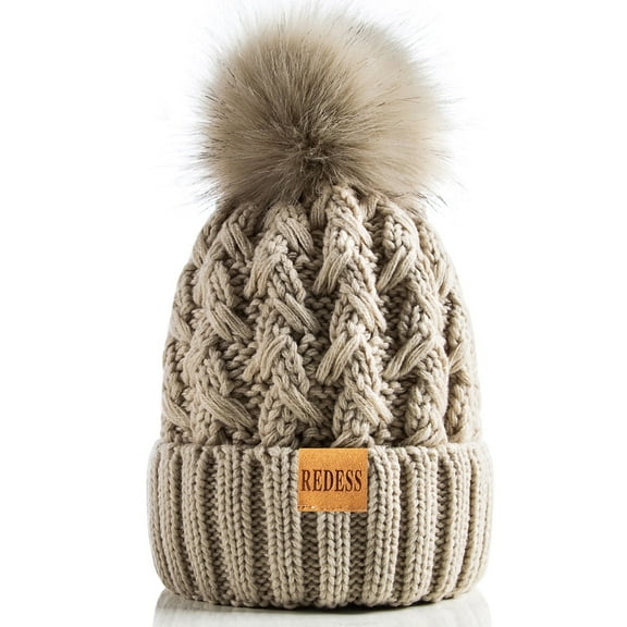 REDESS Women's Winter Pompom Beanie Hat for Women-White