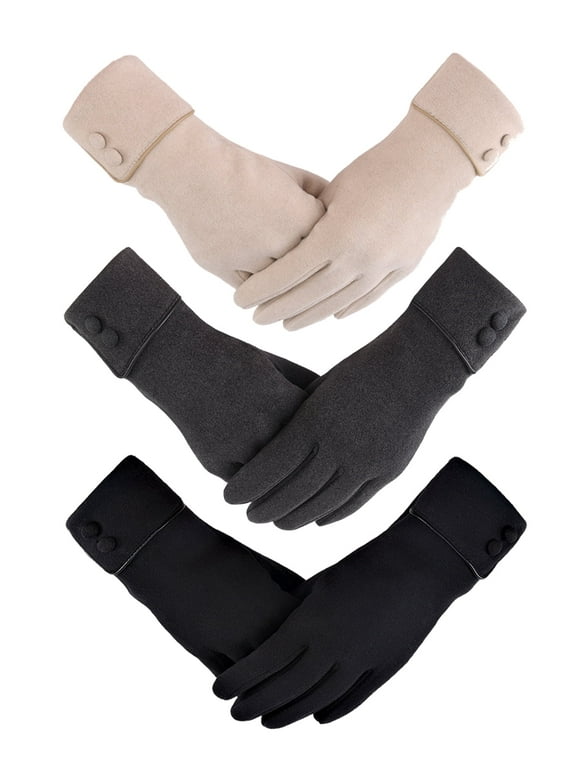 Women's Winter Warm Gloves, Full Finger Gloves with Sensitive Touch Screen Texting Fingers 3 Pairs.
