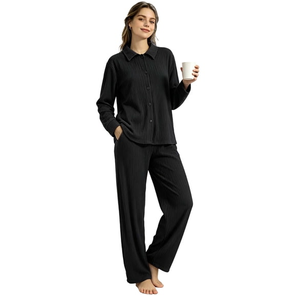 REDESS Womens Pajama Sets, 2 Piece Long Sleeve Lounge Sets Comfy Sleepwear Pajamas for Women Button Up Soft Pjs
