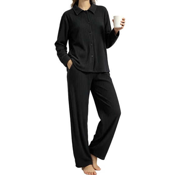 REDESS Womens Pajama Sets, 2 Piece Long Sleeve Lounge Sets Comfy Sleepwear Pajamas for Women Button Up Soft Pjs