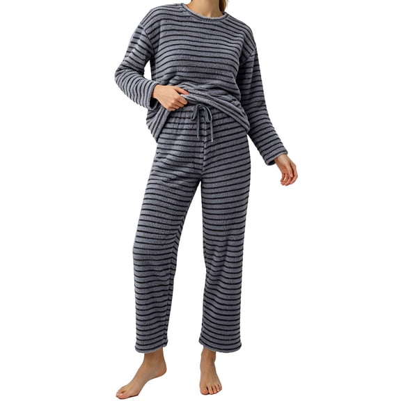 REDESS Womens Pajama Sets, Fuzzy Fleece 2‑Piece Crew Neck Long Sleeve Top & Straight Leg Pants, Cozy Lounge Sets for Women