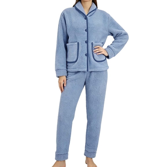REDESS Womens Pajama Sets,Thick Winter Teddy Fleece 2 Piece Long Sleeve and Pants Lounge Sets for Women