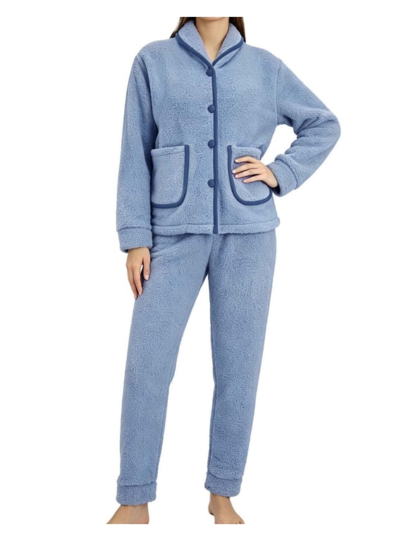 Womens Pajama Sets,Thick Winter Teddy Fleece 2 Piece Long Sleeve and Pants Lounge Sets for Women