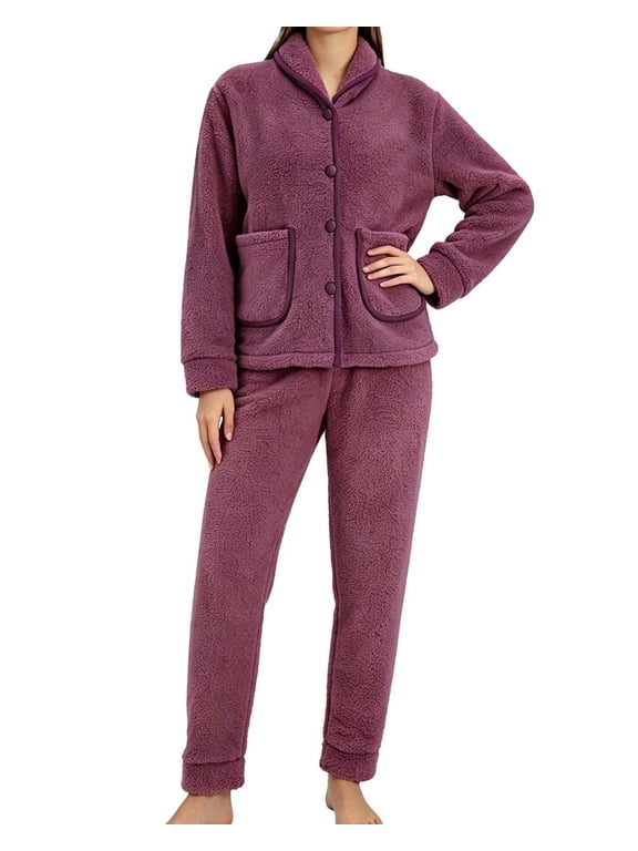 Womens Pajama Sets,Thick Winter Teddy Fleece 2 Piece Long Sleeve and Pants Lounge Sets for Women