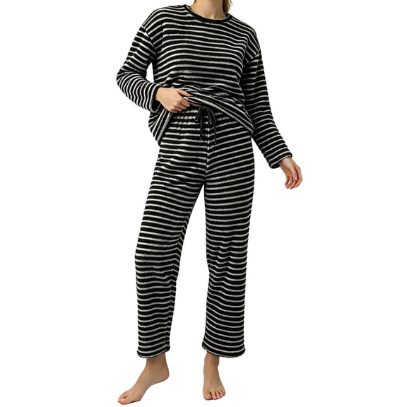 REDESS Womens Pajama Sets, Fuzzy Fleece 2‑Piece Crew Neck Long Sleeve Top & Straight Leg Pants, Cozy Lounge Sets for Women