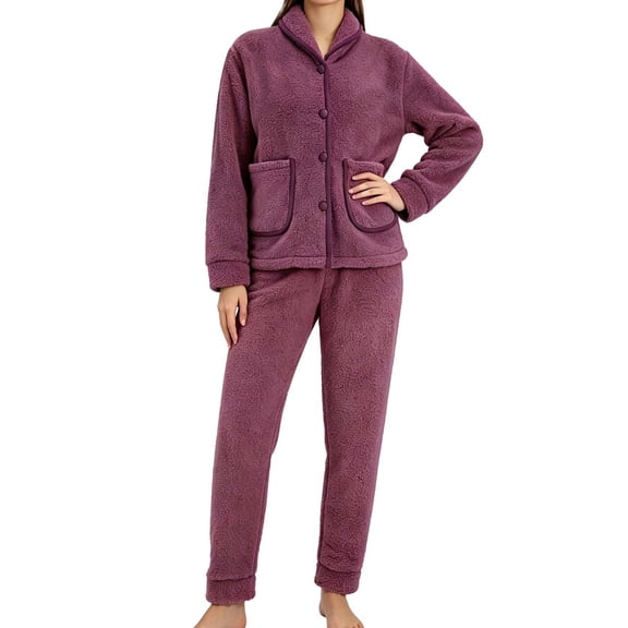 REDESS Womens Pajama Sets,Thick Winter Teddy Fleece 2 Piece Long Sleeve and Pants Lounge Sets for Women