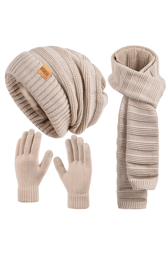 Womens Slouchy Beanie Hats Warm Winter Gloves Knit Thick Scarf,Black