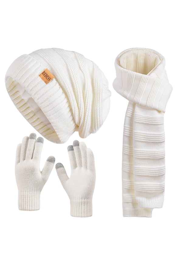 Womens Slouchy Beanie Hats Warm Winter Gloves Knit Thick Scarf,Black