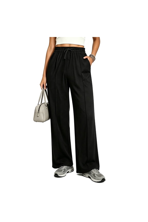 Sweatpants for Women Wide Leg Casual Baggy Black Sweatpants Drawstring Workout Pants with Pockets,S-XXL