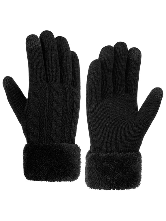 Women's Thermal Winter Gloves with Fleece Lining & Touch Screen,Black