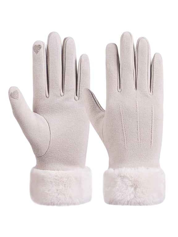 Womens Winter Gloves, Fleece Lined Touchscreen Windproof Gloves with Faux Fur Cuff