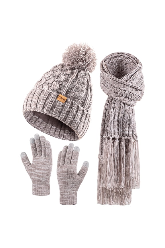 Womens Winter Hats Beanie Scarf & Gloves Sets for Women-Brown&Beige