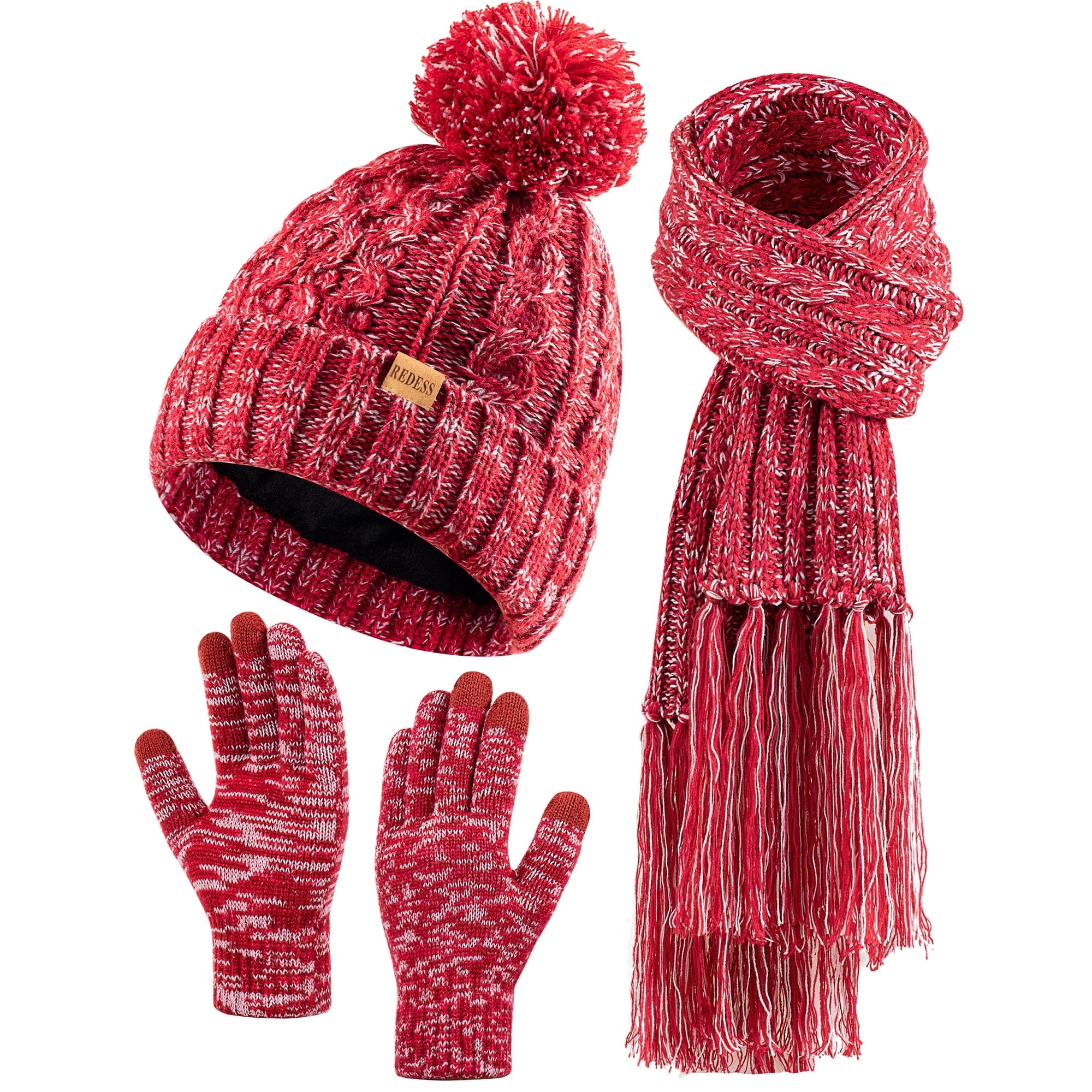 Winter 4-Piece Set: Fleece-Lined Beanie, Scarf, Gloves, Headband Cold Weather Gift Set Women main image 2