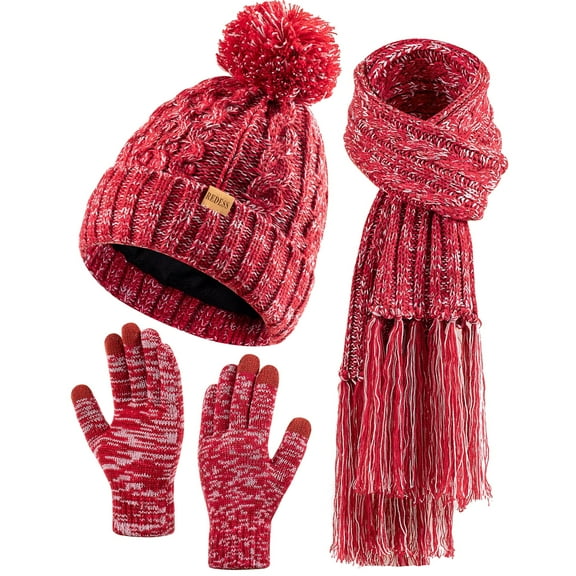 REDESS Womens Winter Hats Beanie Scarf & Gloves Sets for Women-Maroon