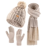 REDESS Womens Winter Hats Beanie Scarf &Gloves Sets for Women-Oat