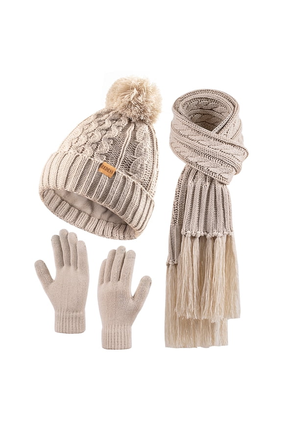 Womens Winter Hats Beanie Scarf &Gloves Sets for Women-Oat