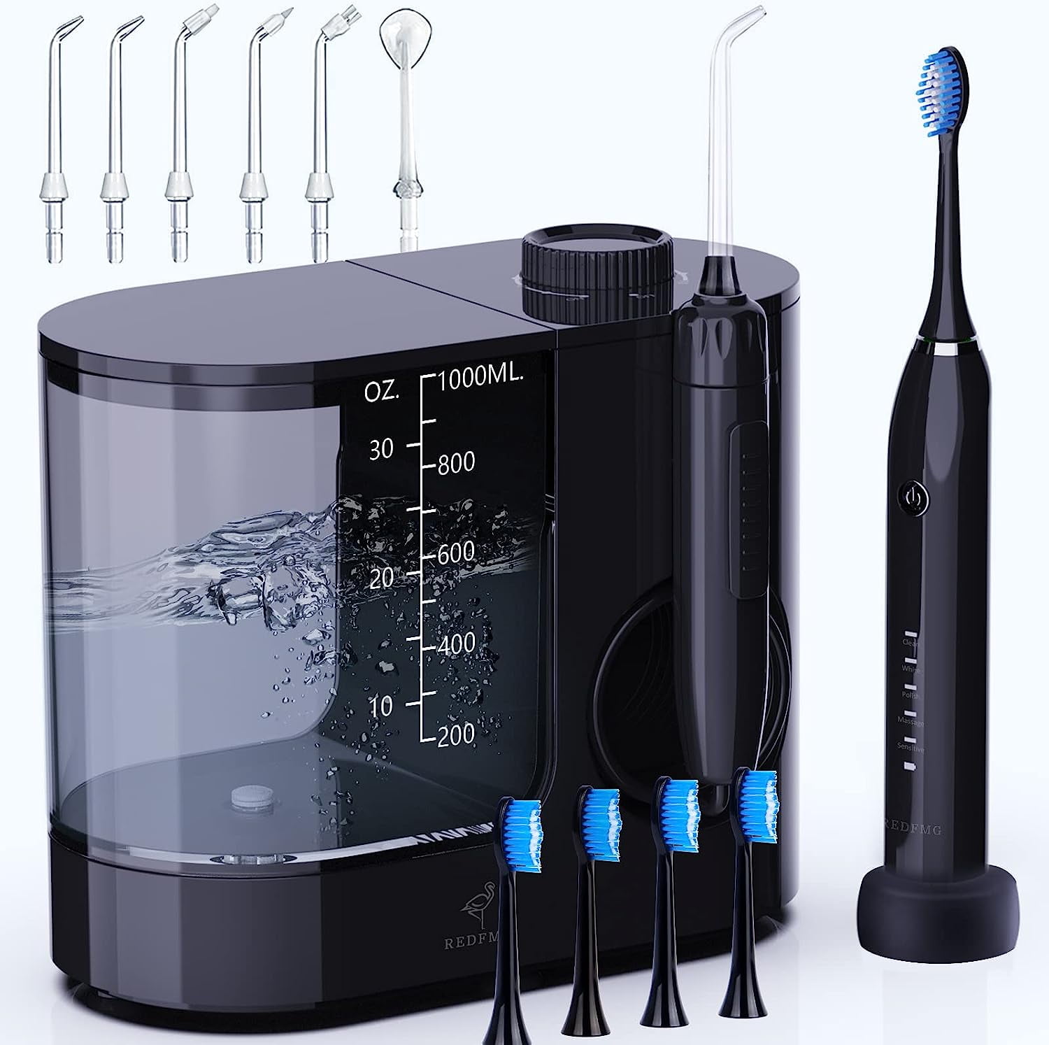 REDFMG Water Flosser & Electric Toothbrush Set 1000ML Detachable