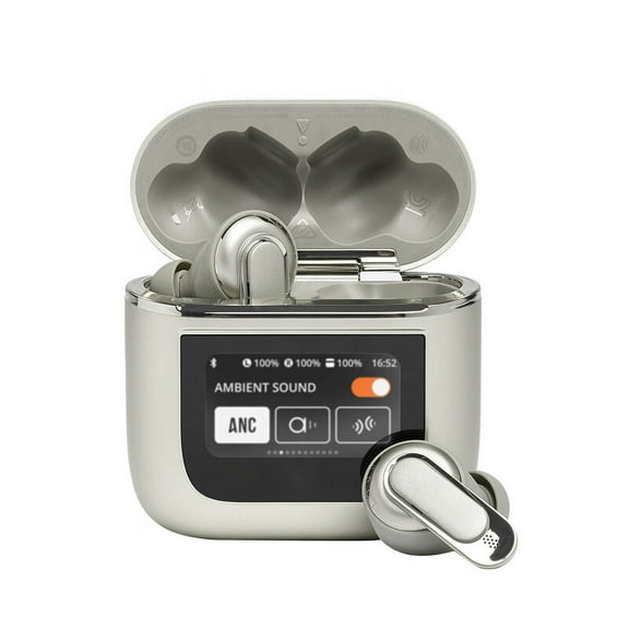 REDFMG Wireless Earbuds with Smart Touch Screen, Bluetooth 5.4, Beige