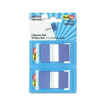 REDI-TAG CORPORATION Removable Semi-Transparent Page Flags in Dispenser, Blue, Two Packs of 50