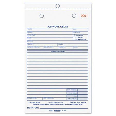 REDIFORM Job Work Order Book, 5 1/2 x 9 1/8, Two Part, 50/Book