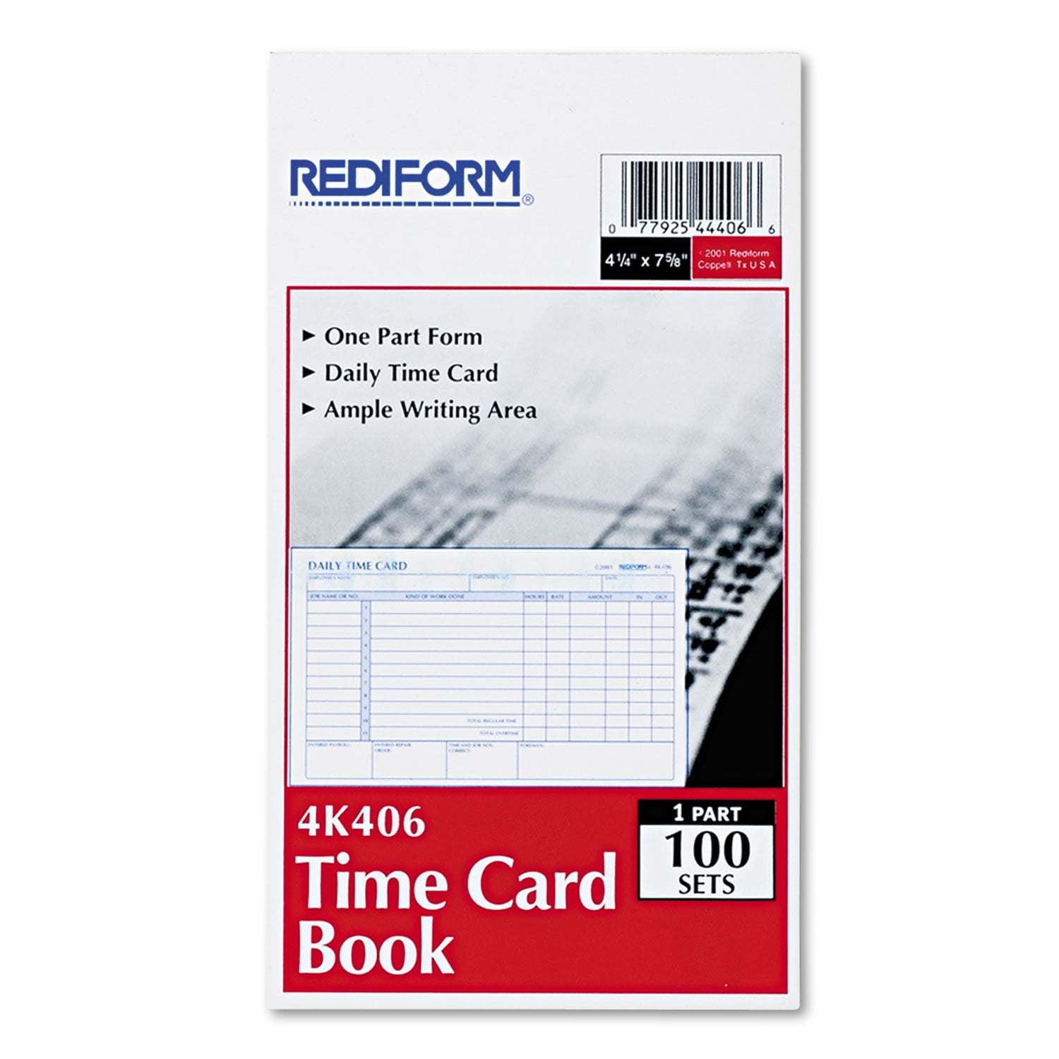 REDIFORM Time Card Pad, Daily, 2Sided, Manila, 4.25" x 7", 100 Cards