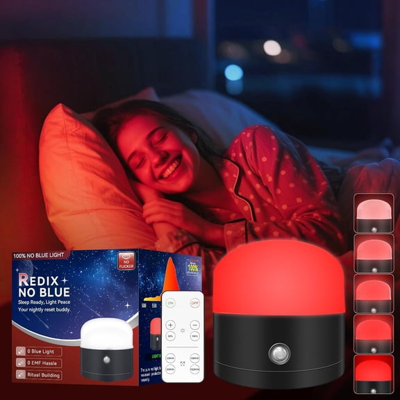 REDIX 670nm Red Light for Sleep, 100% Blue Light Blocking & Dimmable & 4-Timer & With Remote Red Light Lamp for Melatonin Promoting, Red Night Light for Sleep Aid, Bedroom,Baby Nursery,Reading