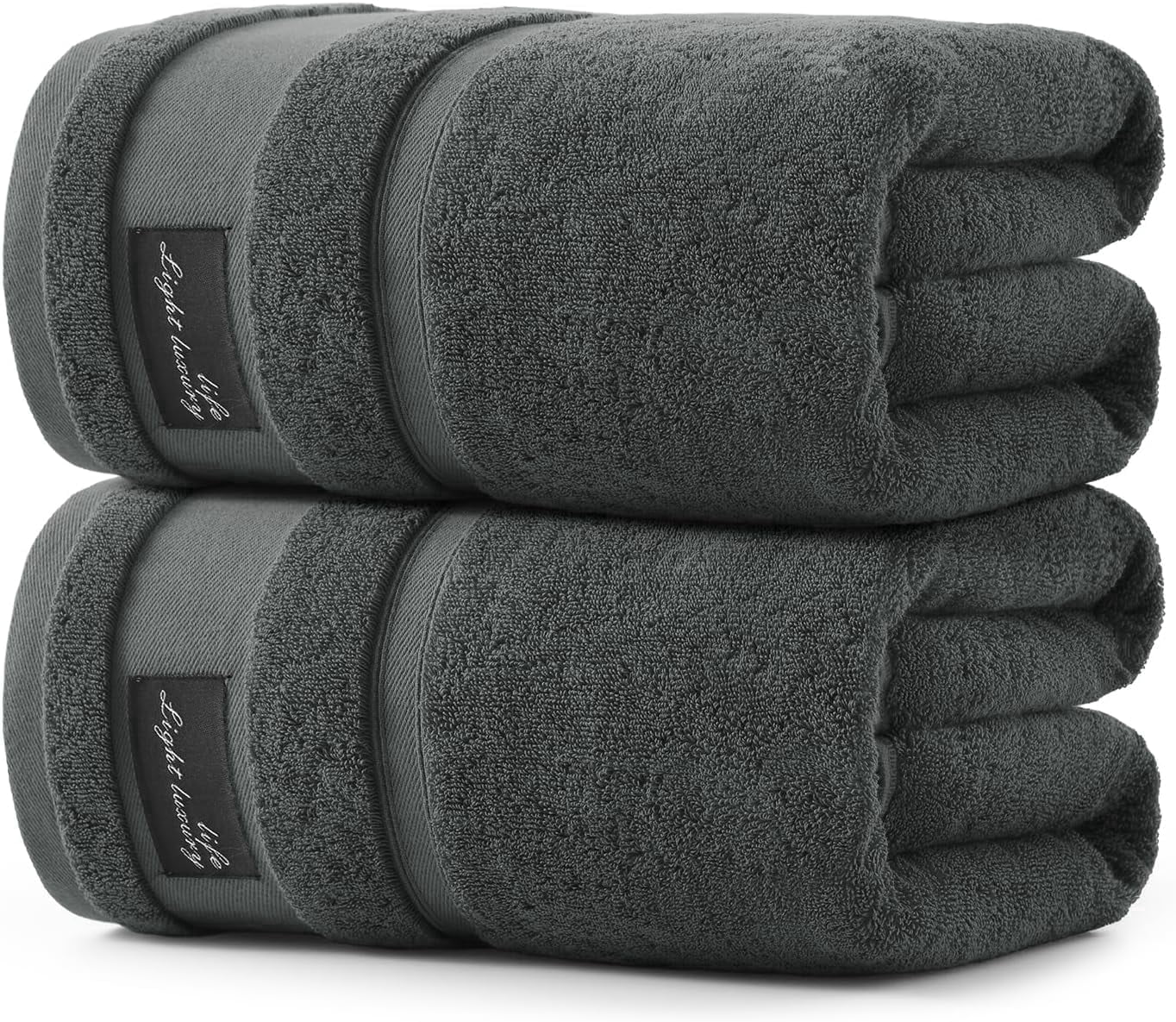 REDKISS 100% Cotton Bath Towels Set 2 Pack, 31x63 760GSM Luxury Dark Gray Towels. Shower Towels for Bathroom, Hotel Quality Toallas Para Baño.