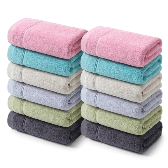 REDKISS 12 Pack Luxury Cotton Washcloths,13x13 Inch Ultra Soft Hand Face Towels,Ideal for Bathroom & Kitchen,Multi Colors