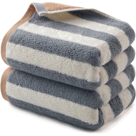 REDKISS 2-Pack 100% Cotton Hand Towels, Double-Sided Striped Design, Absorbent Bathroom Towels, Gray