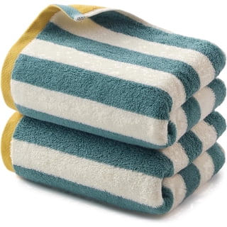REDKISS 2-Pack 100% Cotton Hand Towels, Double-Sided Striped Design, 620GSM Absorbent Bathroom Towels, Green