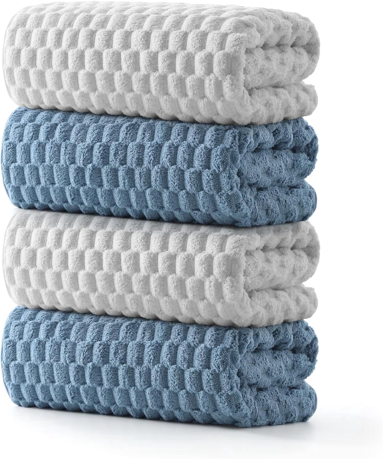 REDKISS 4-Pack Microfiber Bath Towels, 27x54 Quick Dry Waffle Towels Set. Multicolor Cloud Texture Super Absorbent Bath Towel for Bathroom.