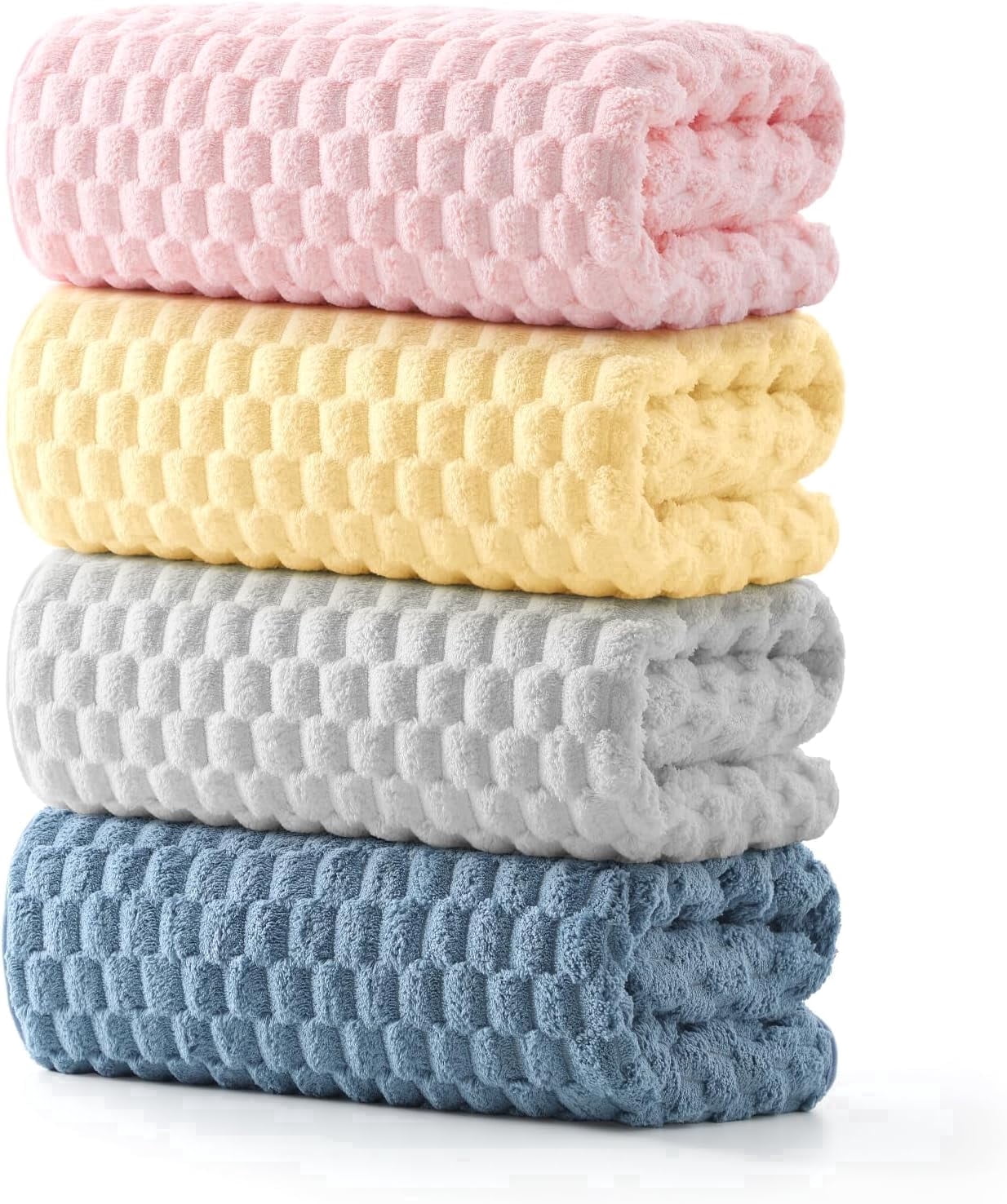 REDKISS 4-Pack Microfiber Bath Towels, 27x54 Quick Dry Waffle Towels Set. Multicolor Cloud Texture Super Absorbent Bath Towel for Bathroom.