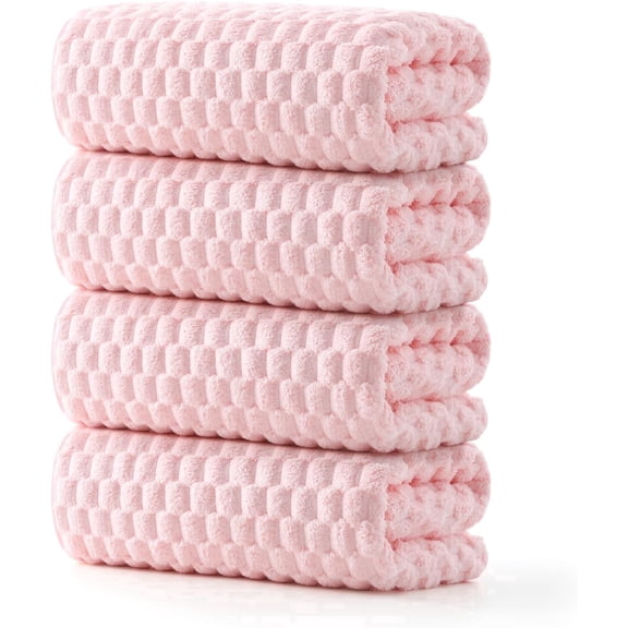 REDKISS 4-Pack Microfiber Bath Towels, 27x54 Quick Dry Waffle Towels Set, Pink Cloud Texture Super Absorbent Bath Towel for Bathroom.
