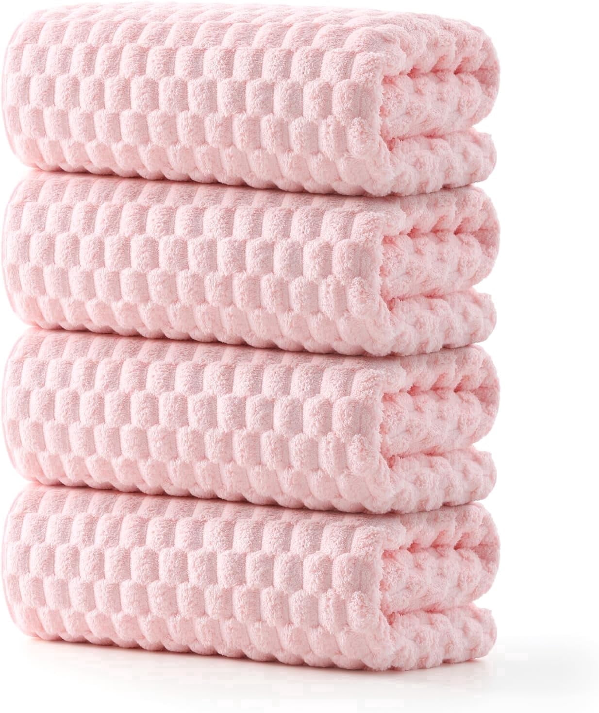 REDKISS 4-Pack Microfiber Bath Towels, 27x54 Quick Dry Waffle Towels Set. Pink Cloud Texture Super Absorbent Bath Towel for Bathroom.