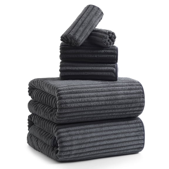 REDKISS 6-Piece Microfiber Bath Towel Sets. 400GSM Quick Dry Textured Towels. 35x67 Large Size.