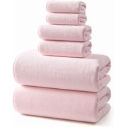 REDKISS 6-Piece Pink Microfiber Towel Set, Extra Large Quick Dry Absorbent Towels, 2 Bath, 2 Hand, 2 Washcloths for Bathroom, Gym, Spa