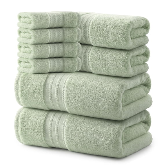 REDKISS 8-Piece 100% Cotton Bath Towel Set, 600GSM Luxury Green Bath Towels, Quick Dry Hand Towels & Washcloths, Green