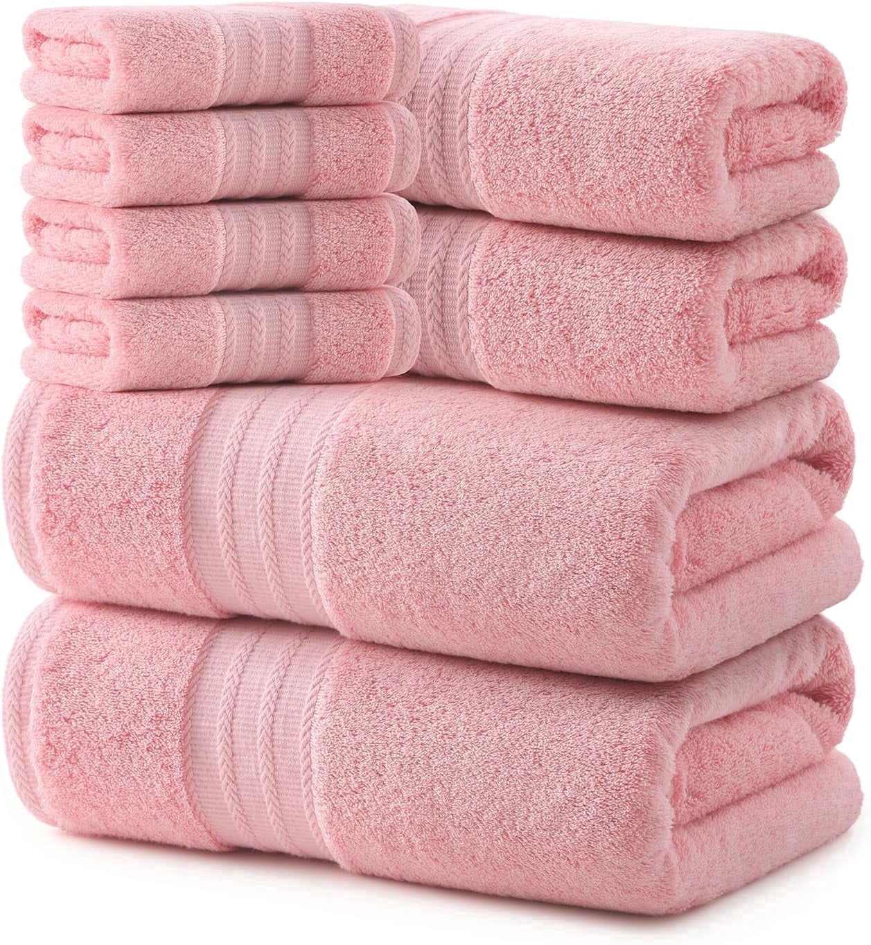 REDKISS 8-Piece 100% Cotton Towel Set, 600GSM Luxury Pink Bath Towels. Quick Dry Hand Towels & Washcloths