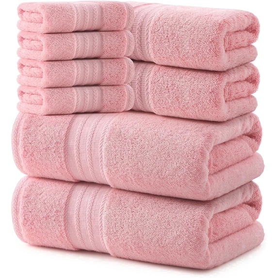 REDKISS 8-Piece 100% Cotton Towel Set, 600GSM Luxury Pink Bath Towels. Quick Dry Hand Towels & Washcloths